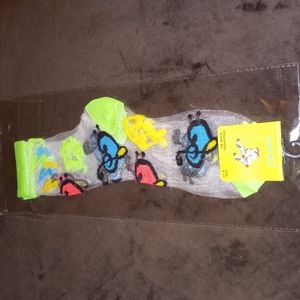 🎼💗Blue/HoT pink 🎵green🎶yellow designed CLEAR nylon SOCKS Size:9-11